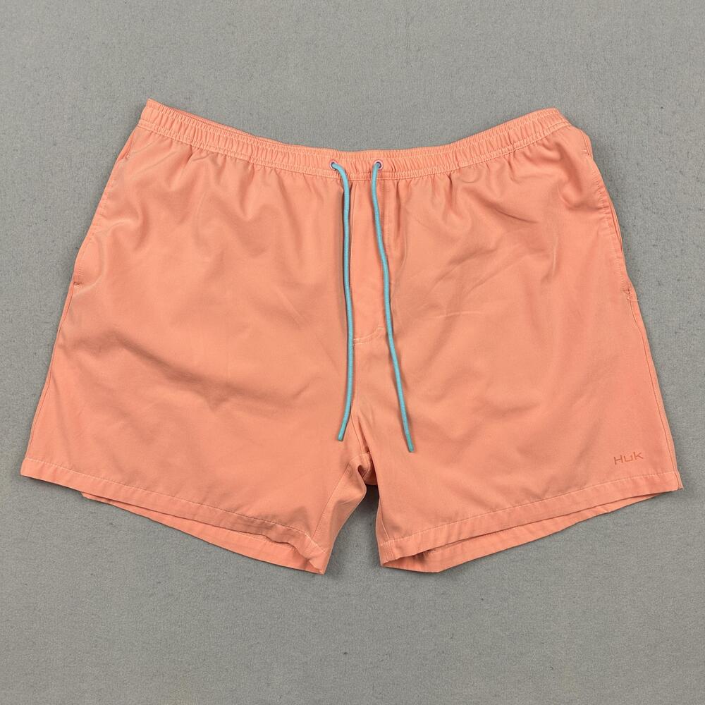 Huk Fishing Shorts Men 2XL Orange Swim Quick Dry Lined Elastic Waist Drawstring